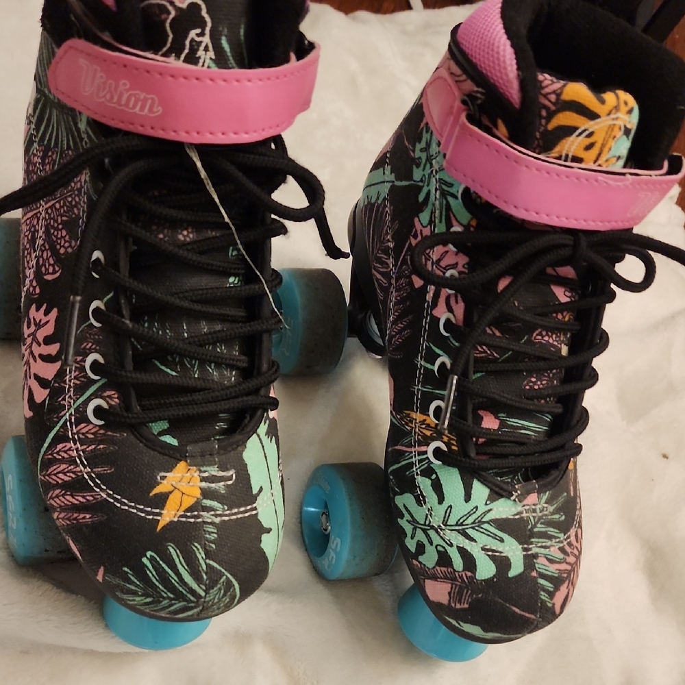 Kids Roller Skates - Black with Pink and Blue Accents